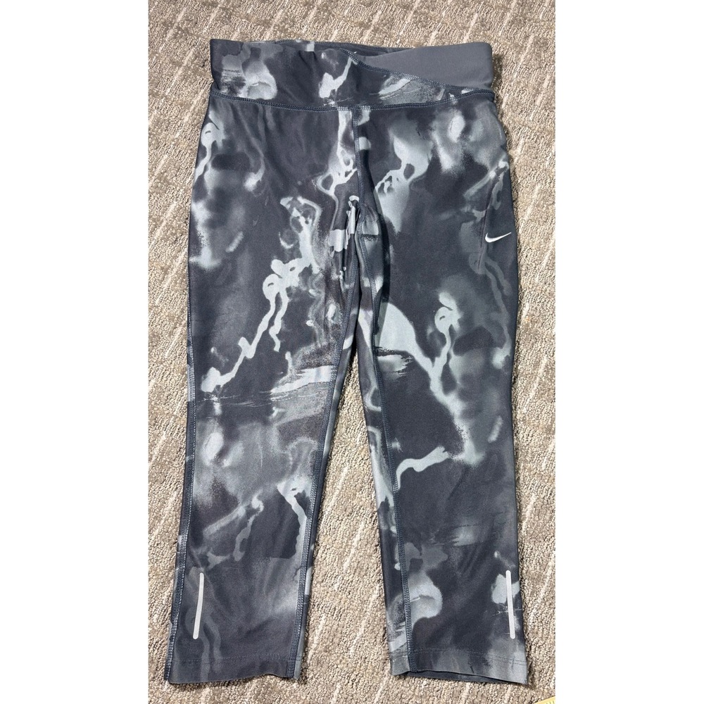 Nike Dri-FIT Womens Running Leggings Gray Marble Smoke Print Crops Sz S